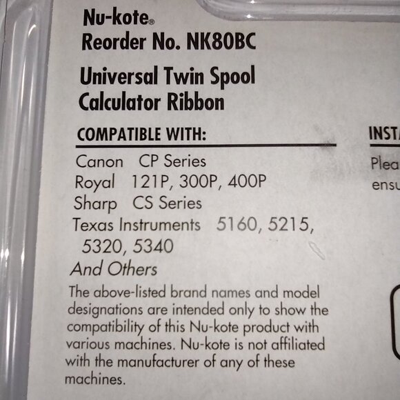 Nu-kote Universal Twin Spool Calculator Ribbon NK80BC Canon Royal Sharp Texas In - Picture 5 of 5